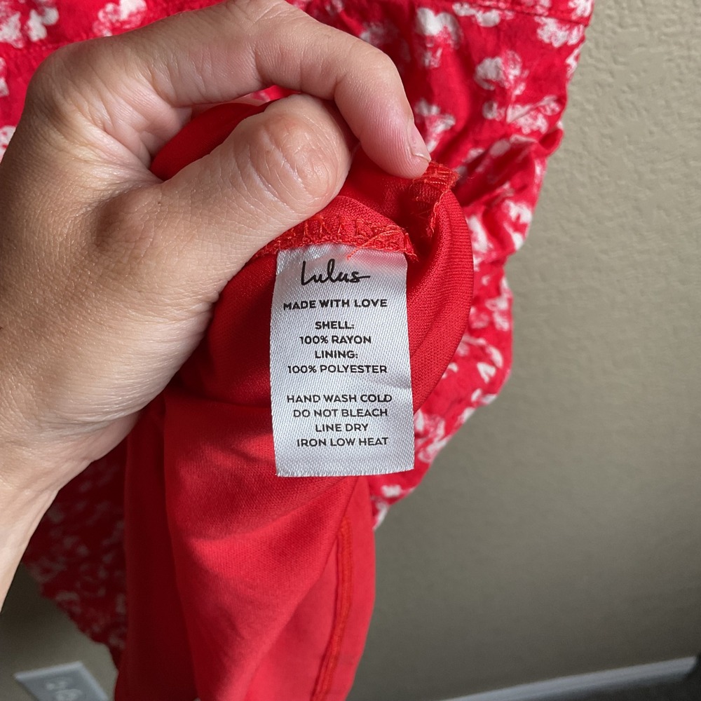 Lulus Womens‎ Large Red Floral Lined Summer Mini Dress VNeck Short Sleeve - Picture 5 of 5